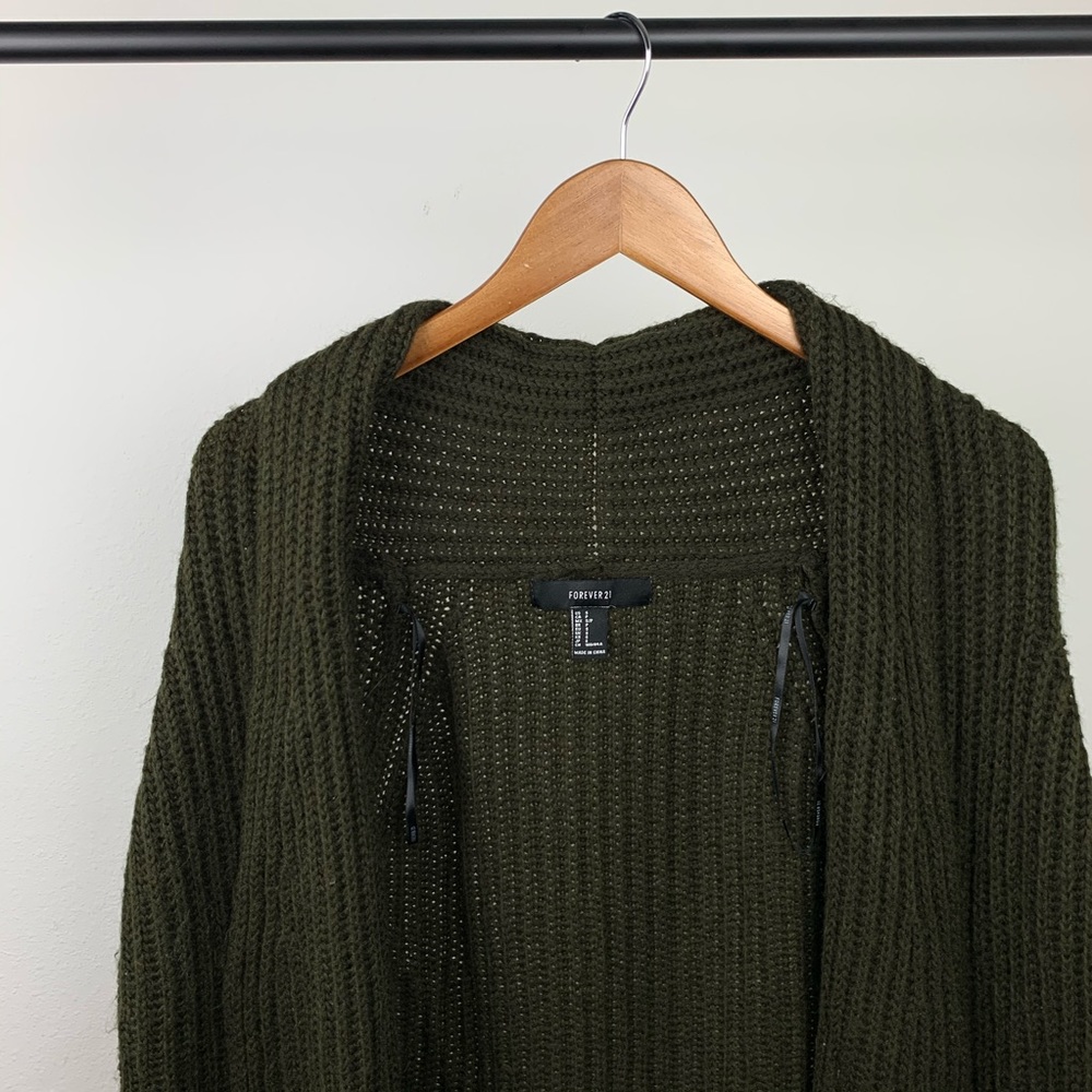 Forever 21 Open Front Long Cardigan Green Small - Picture 3 of 7